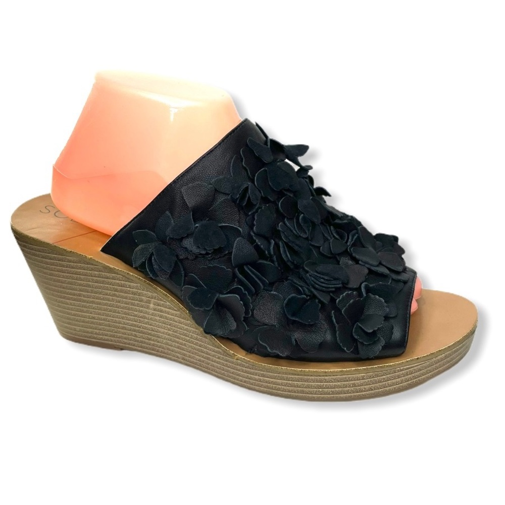 Sole Society Black Leather Poppie Wedge Sandals
